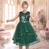 Sunny Fashion Flower Girls Dress Blue Belted Wedding Party Bridesmaid Size 4-12(Emerald Green)