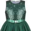 Sunny Fashion Flower Girls Dress Blue Belted Wedding Party Bridesmaid Size 4-12(Emerald Green)
