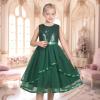Sunny Fashion Flower Girls Dress Blue Belted Wedding Party Bridesmaid Size 4-12(Emerald Green)
