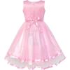 Sunny Fashion Flower Girls Dress Blue Belted Wedding Party Bridesmaid Size 4-12(Pink 2)