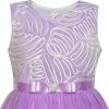 Sunny Fashion Flower Girls Dress Blue Belted Wedding Party Bridesmaid Size 4-12(Purple)