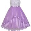 Sunny Fashion Flower Girls Dress Blue Belted Wedding Party Bridesmaid Size 4-12(Purple)
