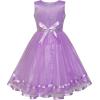 Sunny Fashion Flower Girls Dress Blue Belted Wedding Party Bridesmaid Size 4-12(Purple)