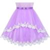 Sunny Fashion Flower Girls Dress Blue Belted Wedding Party Bridesmaid Size 4-12(Purple Lace)