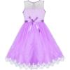 Sunny Fashion Flower Girls Dress Blue Belted Wedding Party Bridesmaid Size 4-12(Purple Lace)