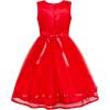 Sunny Fashion Flower Girls Dress Blue Belted Wedding Party Bridesmaid Size 4-12(Red)
