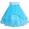 Sunny Fashion Flower Girls Dress Blue Belted Wedding Party Bridesmaid Size 4-12(Sky Blue)