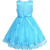 Sunny Fashion Flower Girls Dress Blue Belted Wedding Party Bridesmaid Size 4-12(Sky Blue)