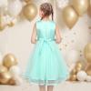 Sunny Fashion Flower Girls Dress Blue Belted Wedding Party Bridesmaid Size 4-12(Turquoise)