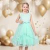 Sunny Fashion Flower Girls Dress Blue Belted Wedding Party Bridesmaid Size 4-12(Turquoise)