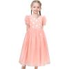 Sunny Fashion Flower Girls Dress Lace Hem Wedding First Communion Size 6-14(Pink Flower Sleeve)