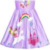 Sunny Fashion Girls Dress 3/4 Sleeve Christmas Santa Jingle Bell Snow Size 4-12(Purple)