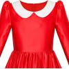 Sunny Fashion Girls Dress 3/4 Sleeve Christmas Santa Jingle Bell Snow Size 4-12(Red Shiny Satin)