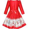 Sunny Fashion Girls Dress 3/4 Sleeve Christmas Santa Jingle Bell Snow Size 4-12(Red Shiny Satin)