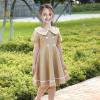 Sunny Fashion Girls Dress Beige Short Sleeve Collar Button Front School Uniform(Beige)