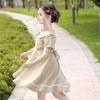 Sunny Fashion Girls Dress Beige Short Sleeve Collar Button Front School Uniform(Beige)