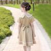 Sunny Fashion Girls Dress Beige Short Sleeve Collar Button Front School Uniform(Beige)
