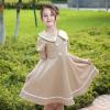 Sunny Fashion Girls Dress Beige Short Sleeve Collar Button Front School Uniform(Beige)