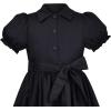 Sunny Fashion Girls Dress Beige Short Sleeve Collar Button Front School Uniform(Black)