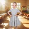 Sunny Fashion Girls Dress Beige Short Sleeve Collar Button Front School Uniform(Light Gray)