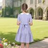 Sunny Fashion Girls Dress Beige Short Sleeve Collar Button Front School Uniform(Light Purple)