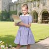 Sunny Fashion Girls Dress Beige Short Sleeve Collar Button Front School Uniform(Light Purple)