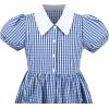 Sunny Fashion Girls Dress Beige Short Sleeve Collar Button Front School Uniform(Navy Gingham)