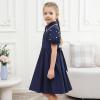 Sunny Fashion Girls Dress Beige Short Sleeve Collar Button Front School Uniform(Night Blue)