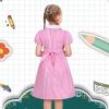 Sunny Fashion Girls Dress Beige Short Sleeve Collar Button Front School Uniform(Pink White)