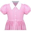 Sunny Fashion Girls Dress Beige Short Sleeve Collar Button Front School Uniform(Pink White)
