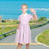 Sunny Fashion Girls Dress Beige Short Sleeve Collar Button Front School Uniform(Purple Gingham)
