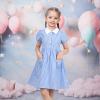 Sunny Fashion Girls Dress Beige Short Sleeve Collar Button Front School Uniform(Sky Blue Plaid)