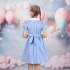Sunny Fashion Girls Dress Beige Short Sleeve Collar Button Front School Uniform(Sky Blue Plaid)