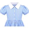 Sunny Fashion Girls Dress Beige Short Sleeve Collar Button Front School Uniform(Sky Blue Plaid)