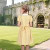 Sunny Fashion Girls Dress Beige Short Sleeve Collar Button Front School Uniform(Yellow Gingham)