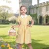 Sunny Fashion Girls Dress Beige Short Sleeve Collar Button Front School Uniform(Yellow Gingham)