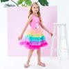 Sunny Fashion Girls Dress Birthday Princess Ruffle Dress Cake Balloon Print(Pink Rainbow)