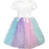 Sunny Fashion Girls Dress Birthday Princess Ruffle Dress Cake Balloon Print(Purple)