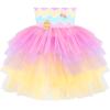 Sunny Fashion Girls Dress Birthday Princess Ruffle Dress Cake Balloon Print(Rainbow Bunny)