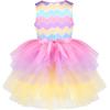Sunny Fashion Girls Dress Birthday Princess Ruffle Dress Cake Balloon Print(Rainbow Bunny)