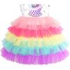 Sunny Fashion Girls Dress Birthday Princess Ruffle Dress Cake Balloon Print(Rainbow Color)