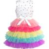 Sunny Fashion Girls Dress Birthday Princess Ruffle Dress Cake Balloon Print(Rainbow Color)