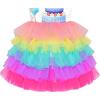 Sunny Fashion Girls Dress Birthday Princess Ruffle Dress Cake Balloon Print(Rainbow Heart)