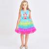 Sunny Fashion Girls Dress Birthday Princess Ruffle Dress Cake Balloon Print(Rainbow Santa)