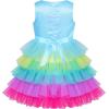 Sunny Fashion Girls Dress Birthday Princess Ruffle Dress Cake Balloon Print(Rainbow Santa)