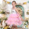 Sunny Fashion Girls Dress Cat Face Black Tower Ruffle Dancing Party Size 4-10(Pink Bunny)