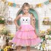 Sunny Fashion Girls Dress Cat Face Black Tower Ruffle Dancing Party Size 4-10(Pink Bunny)