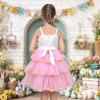 Sunny Fashion Girls Dress Cat Face Black Tower Ruffle Dancing Party Size 4-10(Pink Bunny)
