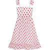 Sunny Fashion Girls Dress Chiffon Suspender Yellow Floral Ruffle Sleeveless(Red Heart)