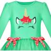 Sunny Fashion Girls Dress Christmas Santa Hat Long Sleeve Party Dress Size 6-12(Green Unicorn)
